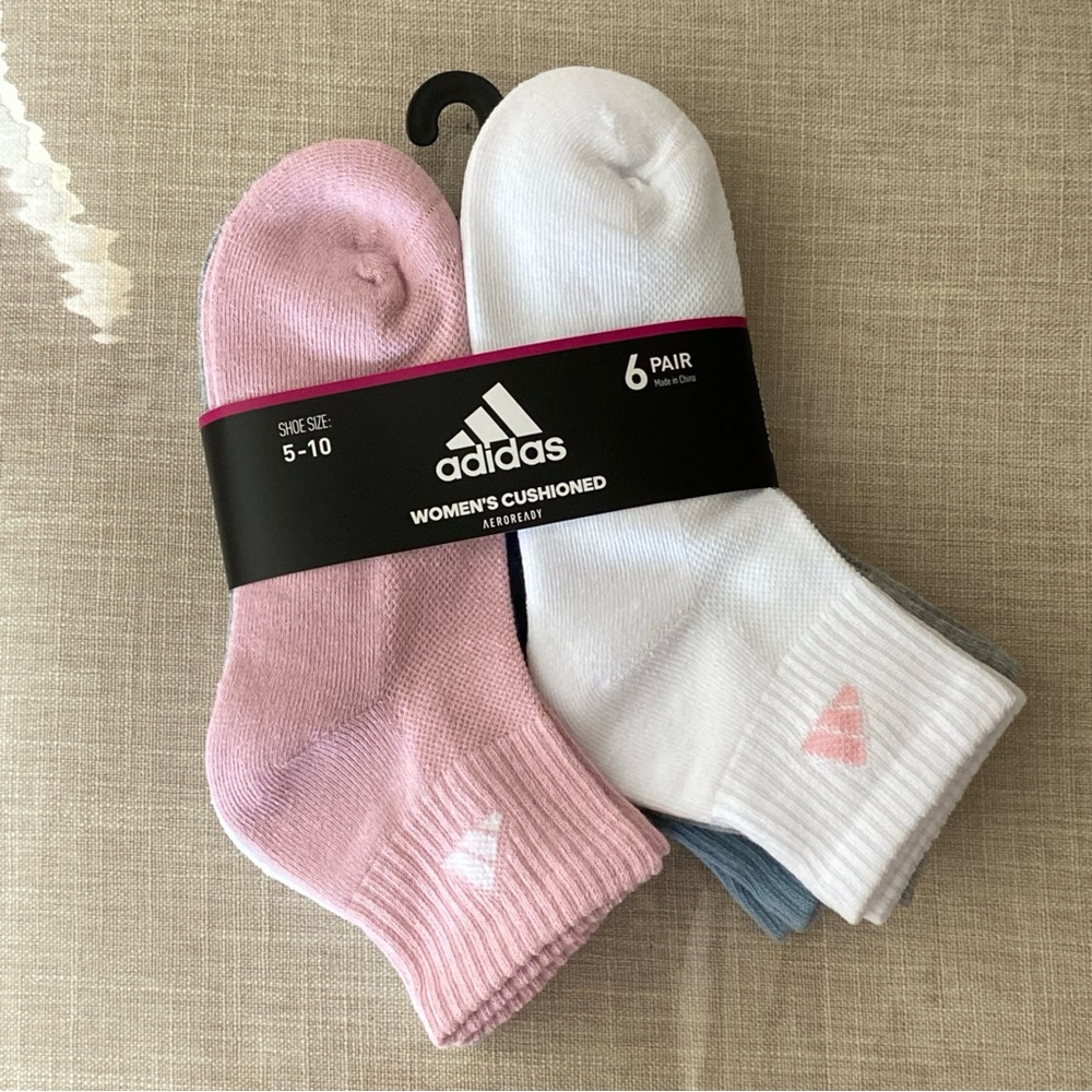 adidas Cushioned Women’s Athletic Socks - 6 Pairs Quarter Crew Shoe Size 5-10